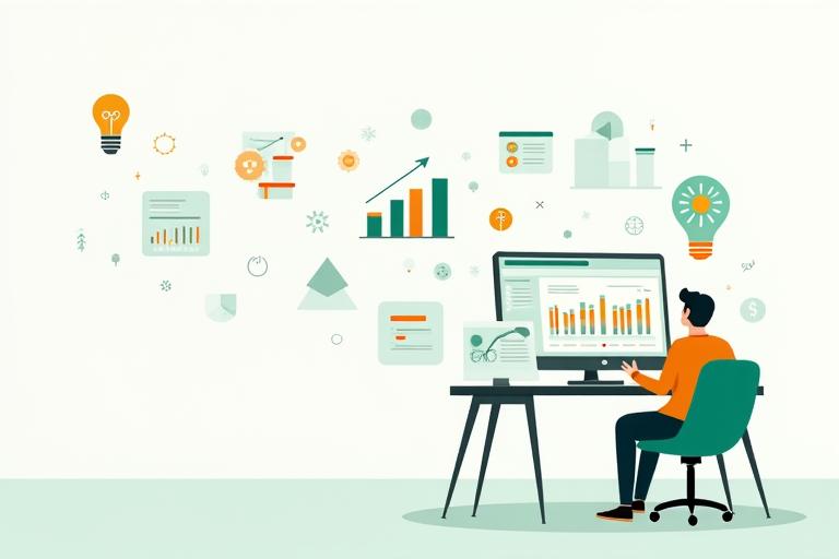 개인 생산성 진단 과정 일러스트레이션 - 데이터 분석, 전문가 코칭, 맞춤형 전략 수립